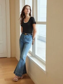 MOTF PREMIUM CONTRAST TRIM RIBBED T-SHIRT - Black - View 6