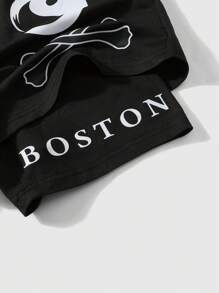 Manfinity Homme Men's Summer Casual Drawstring Waist 2 In 1 Lip & Letter Print Shorts - Black - View 5