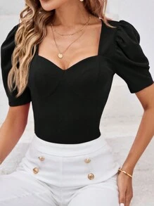 SHEIN Clasi 女士修身粉色羊腿袖甜心领上衣