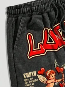 ROMWE MEN Street Life Heren Letter Grafische Shorts, Ideaal Voor Dagelijks Gebruik In De Lente En Zomer, School