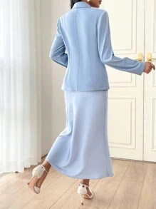 Modelyn Ladies' Solid Color Simple Daily Wear Suit With Long Sleeve Jacket And Dress 2 Pieces Set