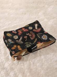 ROMWE Fairycore Butterfly Mushroom & Insect Pattern Double-Sided Printed Corduroy Cosmetic Bag - Multicolor - View 3