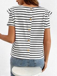 SHEIN Maternity Striped Ruffle Trim Tee - White - View 2