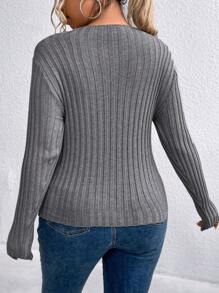 SHEIN LUNE Plus Size Women's Simple Solid Color Long Sleeve Sweater Pullover For Daily Wear Knit Pullover Fall Winter - Grey - View 3