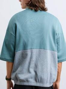 Manfinity VCAY Men's Fashionable Knitted Casual Loose Fit Patchwork Sweatshirt, Daily Wear .Green
