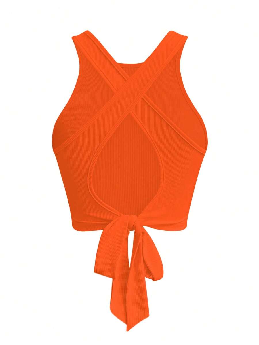 SHEIN Slayr Solid Crisscross Backless Orange Tank Top For Summer - Orange - View 1