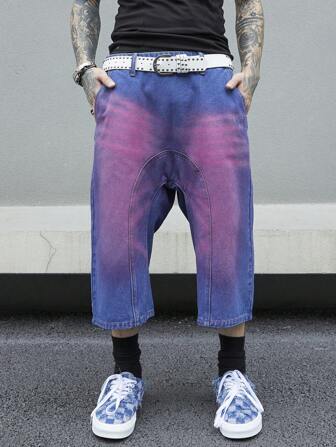 Manfinity Roghcode Shorts en jean pour hommes à poche en biais sans ceinture