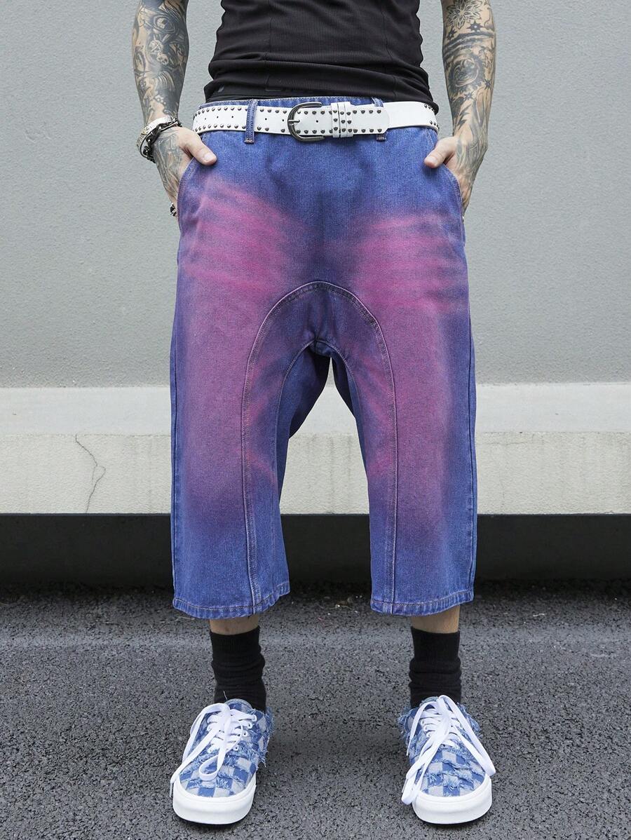 Manfinity Roghcode Men Slant Pocket Denim Shorts Without Belt - Medium Wash - View 1