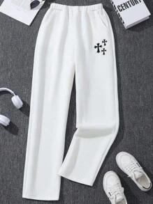 SHEIN Quần âu in họa tiết đơn giản cho bé trai tuổi teen - trắng - Xem 1