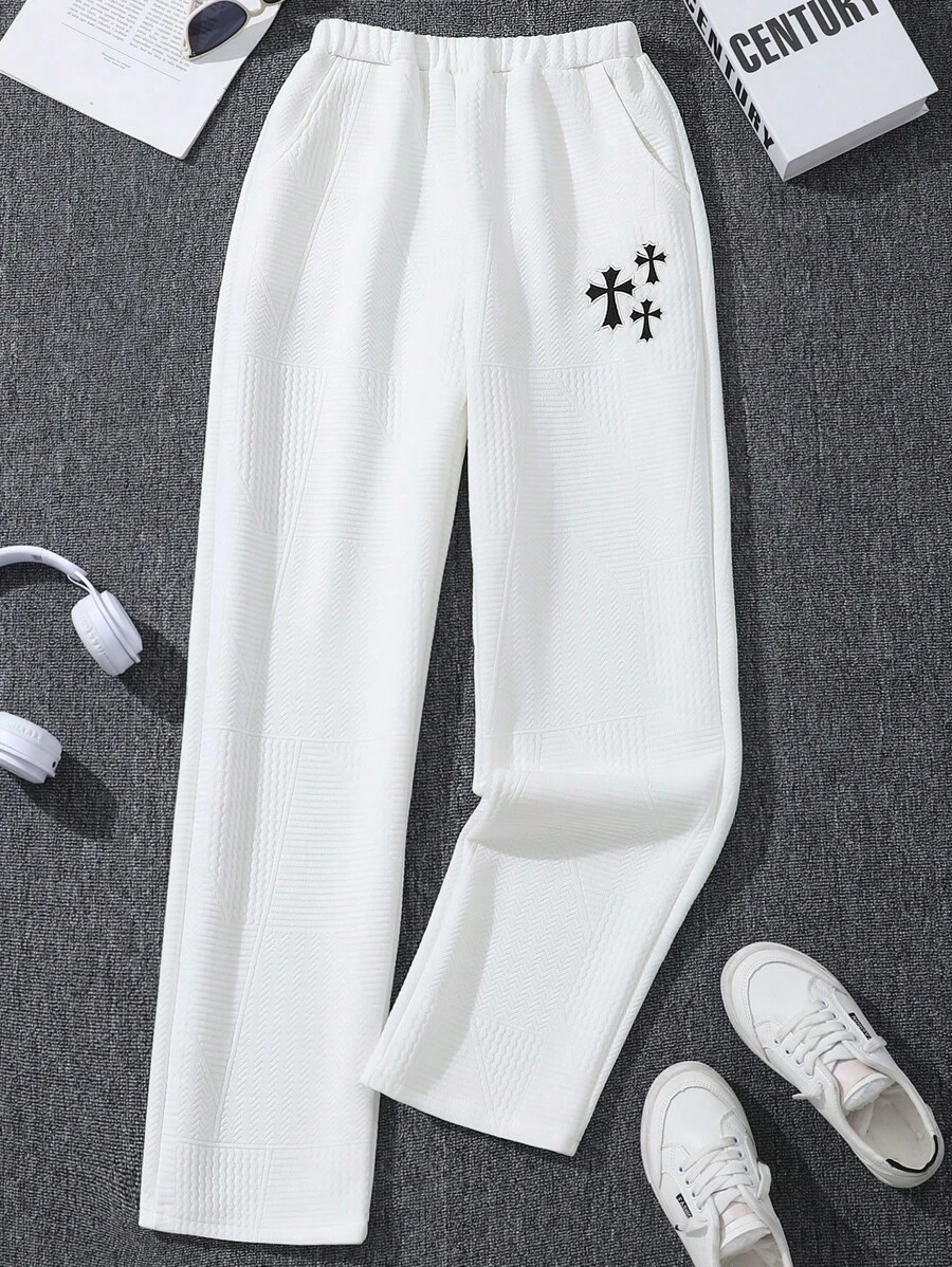 SHEIN Quần âu in họa tiết đơn giản cho bé trai tuổi teen - trắng - Xem 1