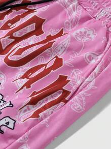 ROMWE MEN Street Life Men's 2 In 1 Letter Graphic Shorts, Suitable For Daily Wear In Spring And Summer, School - Pink - View 6