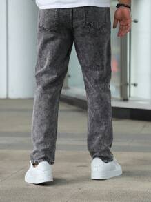 Men's Solid Color Casual Straight-Leg Jeans - Grey - View 2