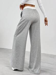 SHEIN Tall Quần ống rộng eo màu tương phản của nữ - Xám - Xem 2