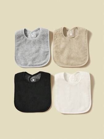 4pcs Soft And Absorbent Solid Color Button Closure Unisex Baby Bibs