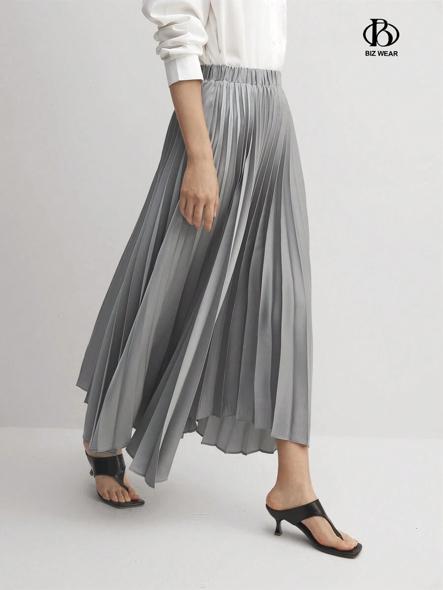 BizChic Business Lady Pleated Skirt, Gray, Office Wear - Grey - View 1