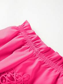 SHEIN LUNE Off Shoulder Guipure Lace Panel Frill Trim Knot Front Blouse - Hot Pink - View 4