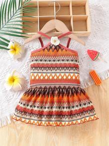 寶寶女孩3D花朵彩色紋理波紋織物吊帶裙