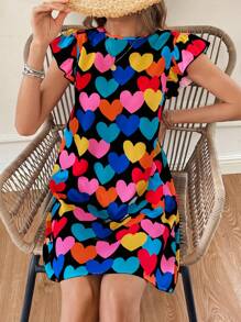 SHEIN Essnce Women Colorful Heart All-Over Printed Dresses Print Floral Decorated Dress Mother Day Outfit Summer Clothes Casual Summer Dress Teacher Dress