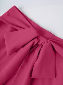 Franclia Solid High Waist Belted Flare Skirt For Holiday - Hot Pink - View 5
