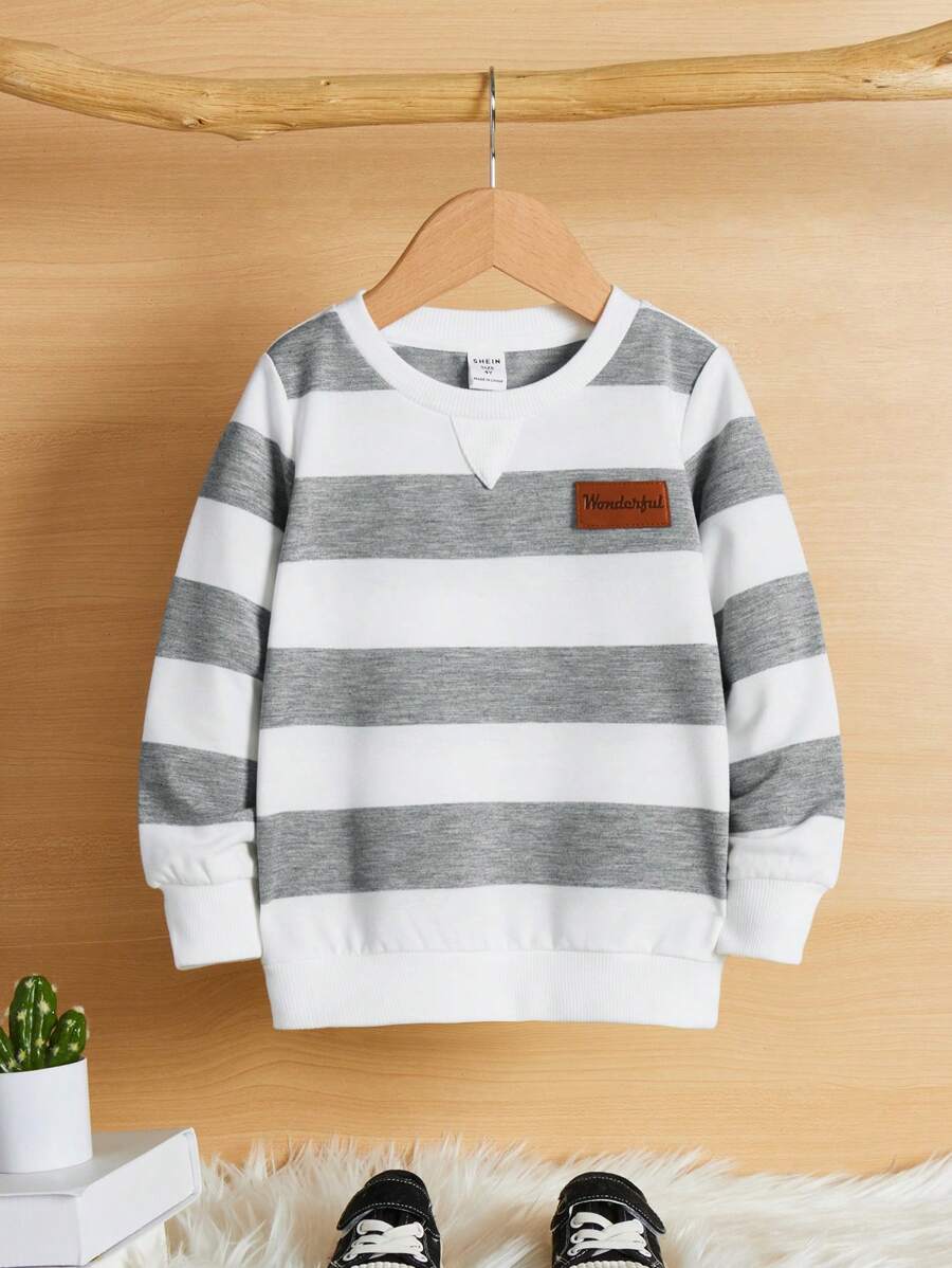 SHEIN Áo nỉ chui đầu họa tiết sọc nhiều màu dáng rộng thoải mái cho bé trai tuổi mới lớn, thích hợp mặc khi đi làm, đi học, mặc hàng ngày, thể thao, thu/đông - Màu Xám nhạt - Xem 1