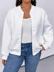 Plus Drop Shoulder Zip Up Bomber Jacket Fall Winter Cloth For Women Autumn