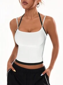 Easithlete 女士圆领短袖侧褶抽绳休闲运动 T 恤健身服 女士 T 恤 运动服上衣 健身衫 女士短袖健身健身 T 恤 女士健身吊带上衣 - 白色 - 查看 1