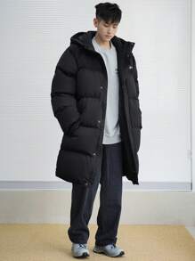 DAZY Men's Casual Loose Letter Print Open Front Padded Coat, Winter