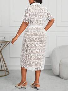 SHEIN Lady Váy lụa sữa trắng thanh lịch cho nữ ngoại cỡ, thích hợp đi làm và tiệc cưới - trắng - Xem 2