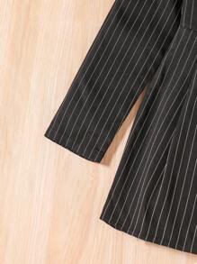 SHEIN 少女條紋長袖休閒連體褲，圓領設計，適用於春秋季節 - 黑色 - 查看 4