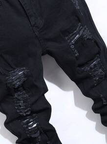 Manfinity Homme Men Ripped Frayed Skinny Jeans - Black - View 6