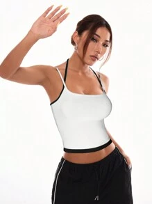 Easithlete 女士圆领短袖侧褶抽绳休闲运动 T 恤健身服 女士 T 恤 运动服上衣 健身衫 女士短袖健身健身 T 恤 女士健身吊带上衣 - 白色 - 查看 6