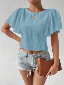 Chiquease Bluse mit einfarbigem Design, Schmetterlingsärmel und gebundenem Rücken