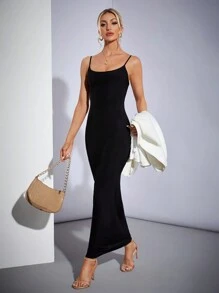 SHEIN Tall Women's Long Backless Slim-Fitting Dress - Black - View 7