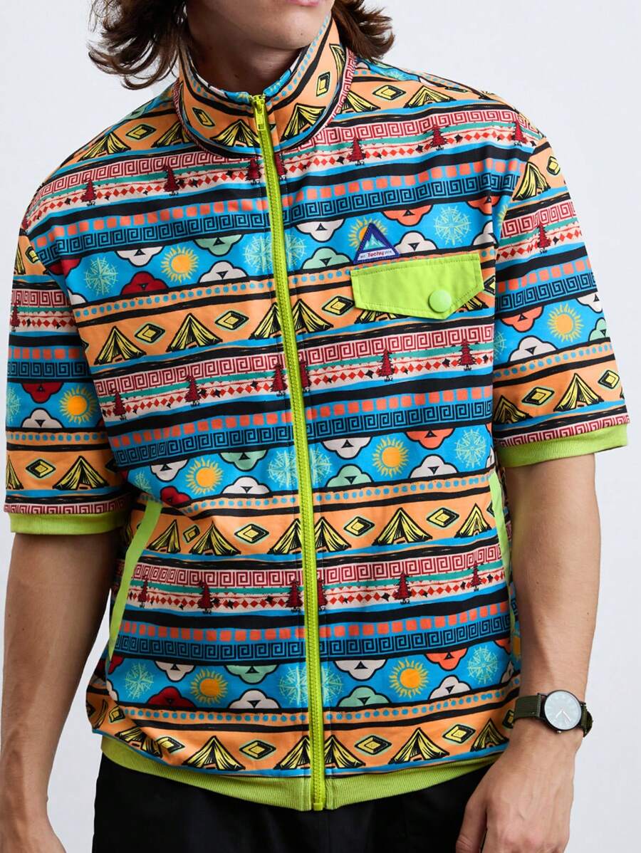 Manfinity VCAY 针织男士时尚日常休闲全印花长袖运动衫，图案，绿色，秋冬款 - 薄荷綠 - 查看 1