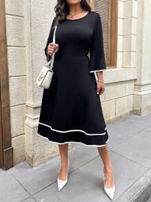 SHEIN Clasi Plus Contrast Binding Flounce Sleeve Dress Maxi Women Outfit