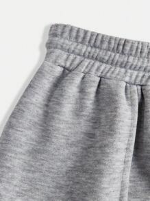 SHEIN Girlism Teen Girl's Knitted Floral Gray Casual Wide-Leg Pants With Patch Pockets