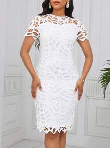SHEIN Lady Vestido blanco de seda de leche ajustado para invitada de boda, vestido de recepción de boda para mujer - Blanco - Ver 4