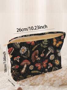 ROMWE Fairycore Butterfly Mushroom & Insect Pattern Double-Sided Printed Corduroy Cosmetic Bag - Multicolor - View 4