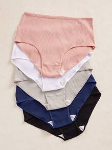 5入組加大碼純色肋織內衣 - 彩色 - 查看 3