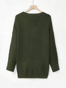 SHEIN LUNE Plus Solid Drop Shoulder Casual Cardigan For Dailywear - Dark Green - View 2