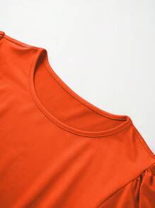 SHEIN Clasi 女款純色簡約日常短袖連衣裙 - 橘色 - 查看 3