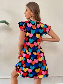 SHEIN Essnce Women Colorful Heart All-Over Printed Dresses Print Floral Decorated Dress Mother Day Outfit Summer Clothes Casual Summer Dress Teacher Dress