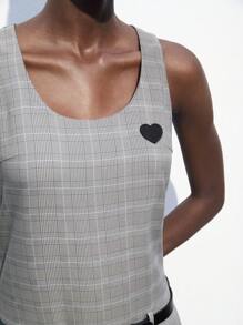 Maija 女裝簡約格紋印花無袖日常連衣裙 - 灰色 - 查看 3