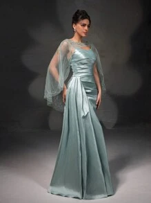 全新不对称蕾丝披肩优雅无袖连衣裙套装礼服套装