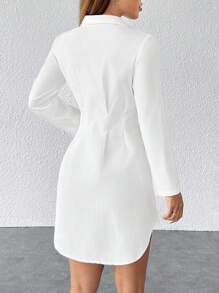 SHEIN PETITE Solid Button Front Shirt Dress,Summer Dresses For Women - White - View 7