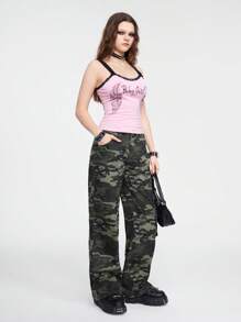 ROMWE Camo Print Flap Pocket Cargo Jeans, School - Multicolor - View 6