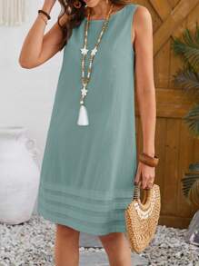 EMERY ROSE Women's Summer Solid Color Sleeveless Casual Tank Dress