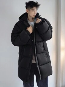 DAZY Men's Casual Loose Letter Print Open Front Padded Coat, Winter