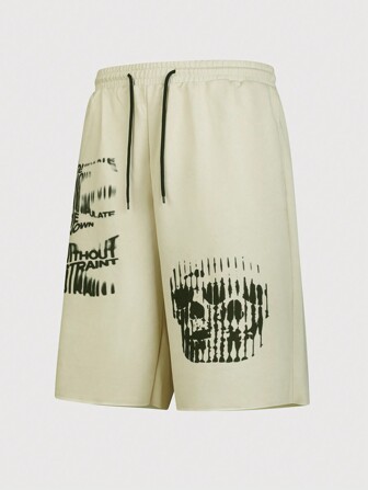 Street Life Herren Sommer Lässige 3/4 Shorts mit Totenkopf Muster, Kordelzug Bund, weit geschnitten, für die Schule