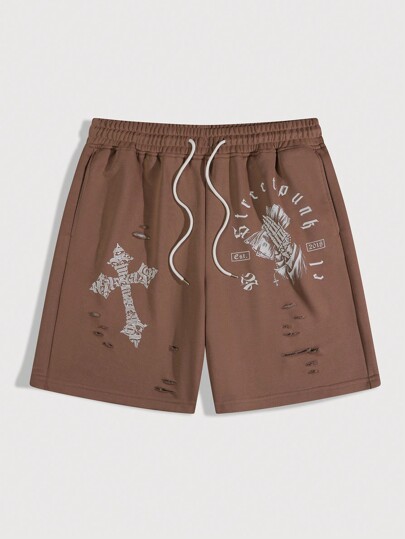 Street Life Pantaloncini casual uomo con stampa a croce effetto vissuto vintage